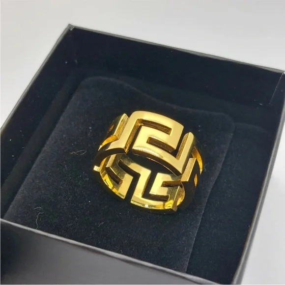 NWT VERSACE La Greca Golden Metal Ring